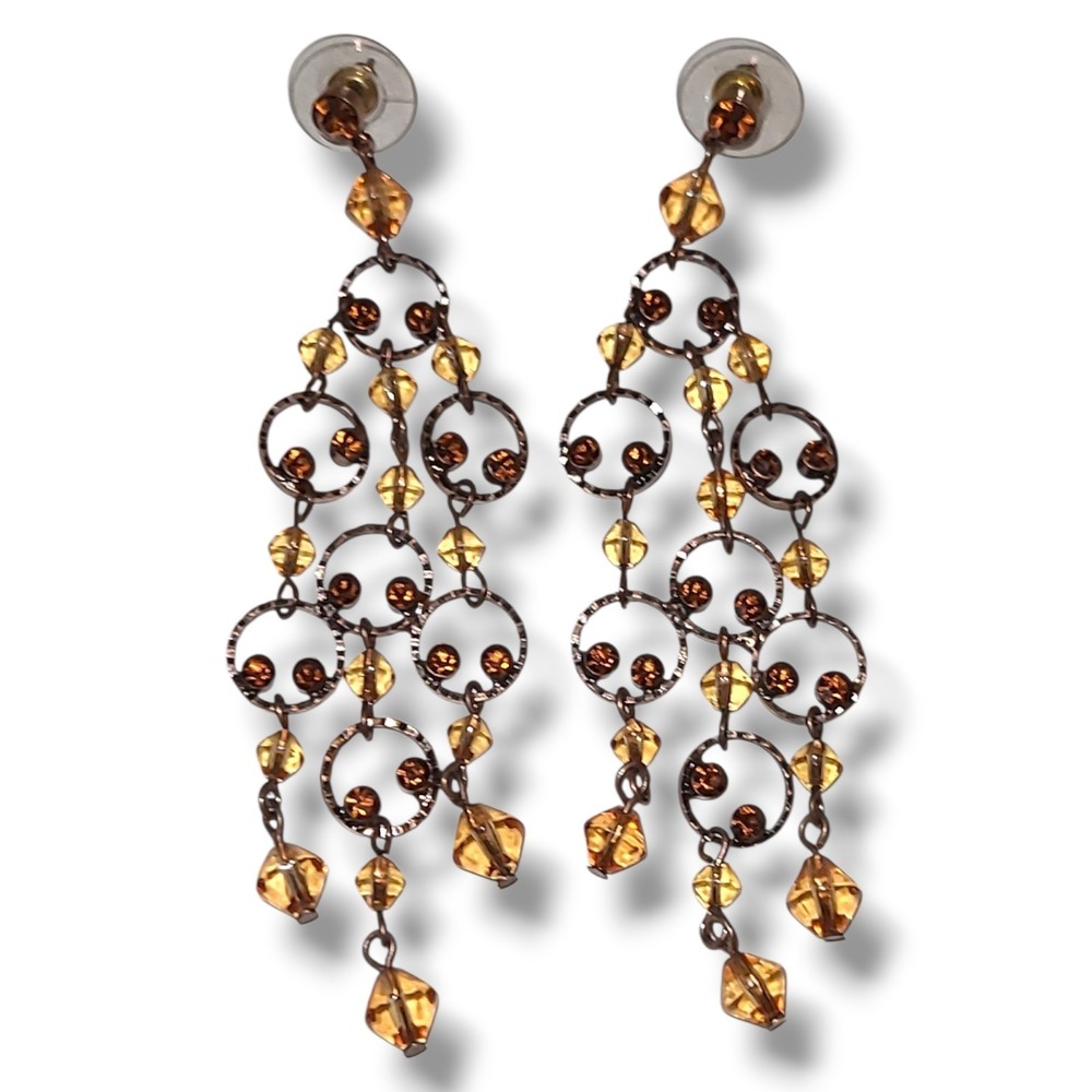 Gold Tone‎ Champagne Crystal & Rhinestone Chandelier Dangle Earrings